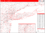 New York Metropolitan Area Wall Map Red Line Style